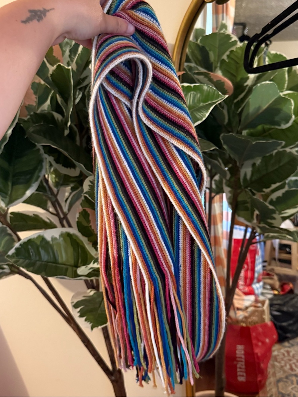 Y2K rainbow knit scarf